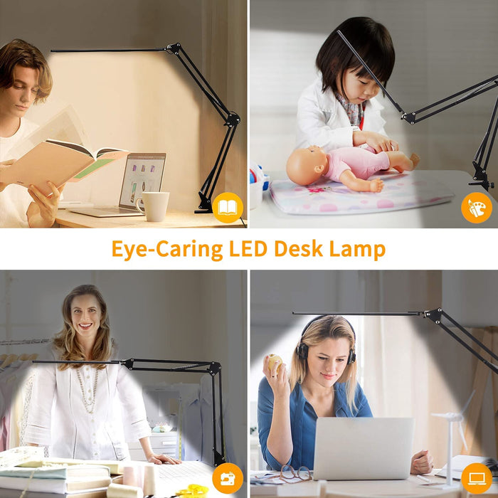 LED Desk Lamp, Swing Arm Desk Lamps with Clamp, Eye-Care Architect Desk  Lights, 3 Color Modes & 10 Adjustable Brightness Levels, Table Lamps with